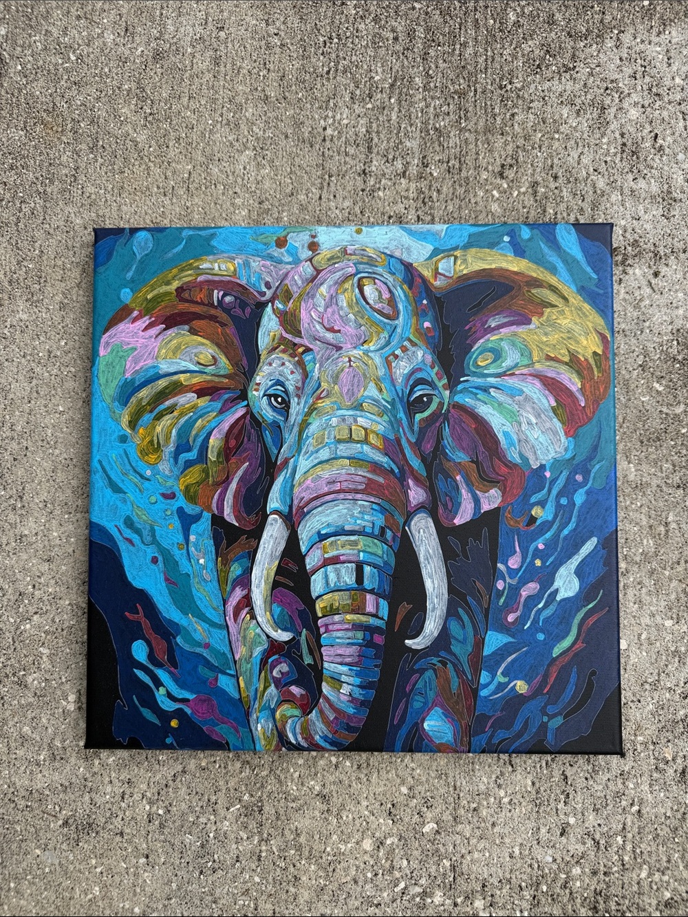Electric Elephant Finished Paint By Number Painting 12”x 12” Ready To Hang